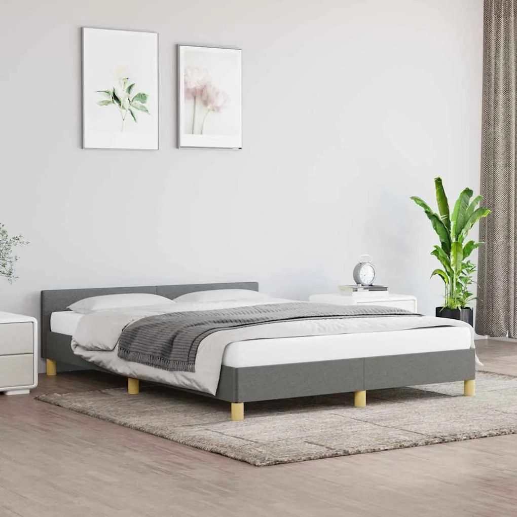 Estrutura de cama sem colchão 140x200 cm tecido cinzento-escuro