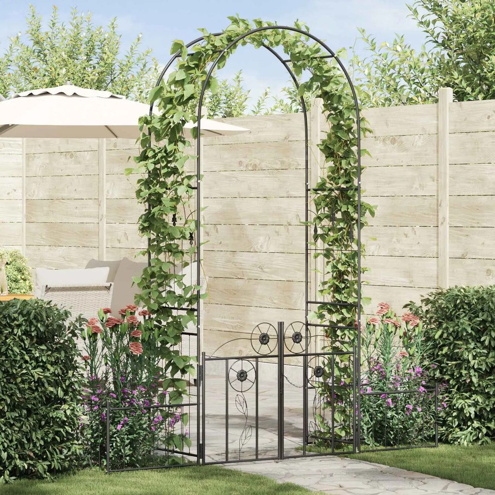 vidaXL Arco de Jardim com bloqueio Preto 203 x 50 x 218 cm