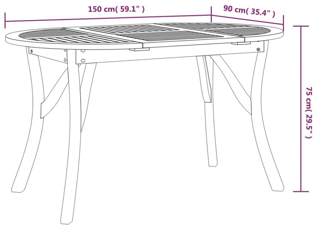 Mesa de jardim 150x90x75 cm madeira de acácia maciça