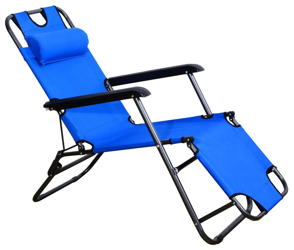 Outsunny Espreguiçadeira Piscina Reclinável com Almofada para a Cabeça Dobrável e Portátil para Praia 118x60x80cm Azul