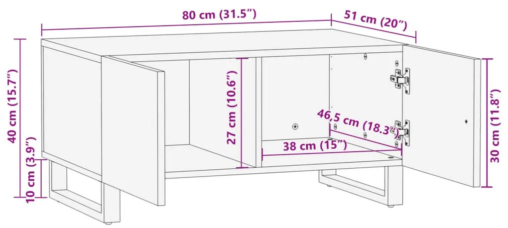 Mesa de centro 80x51x40 cm madeira de mangueira maciça castanho