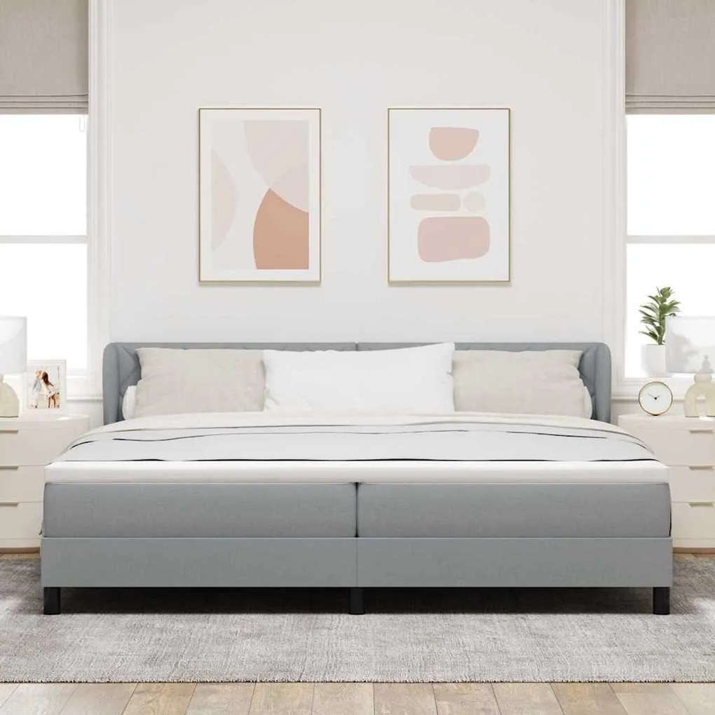 Cama Box Spring com Colchão Cinza Claro 200x200 cm em Tecido