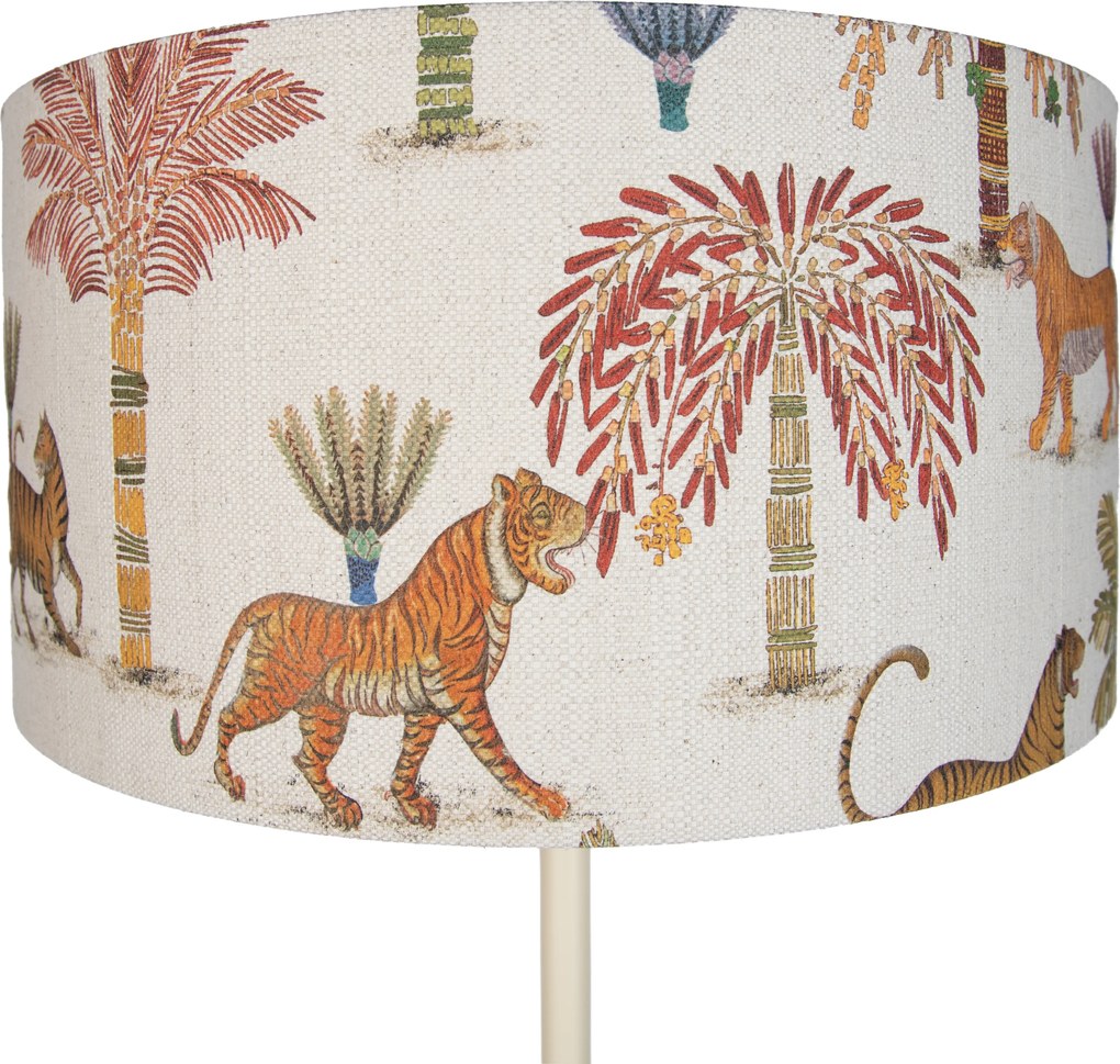 Candeeiro de Pé Japandi Bege com Abajur com Padrão Animal Multicolorido 50cm - Simplo