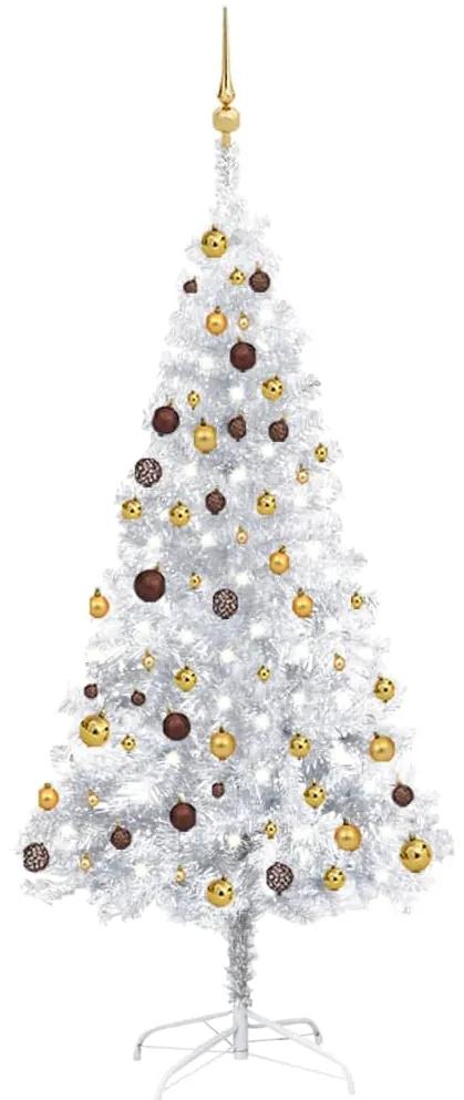3077524 vidaXL Árvore Natal artificial c/ luzes LED/bolas 180 cm PET prateado