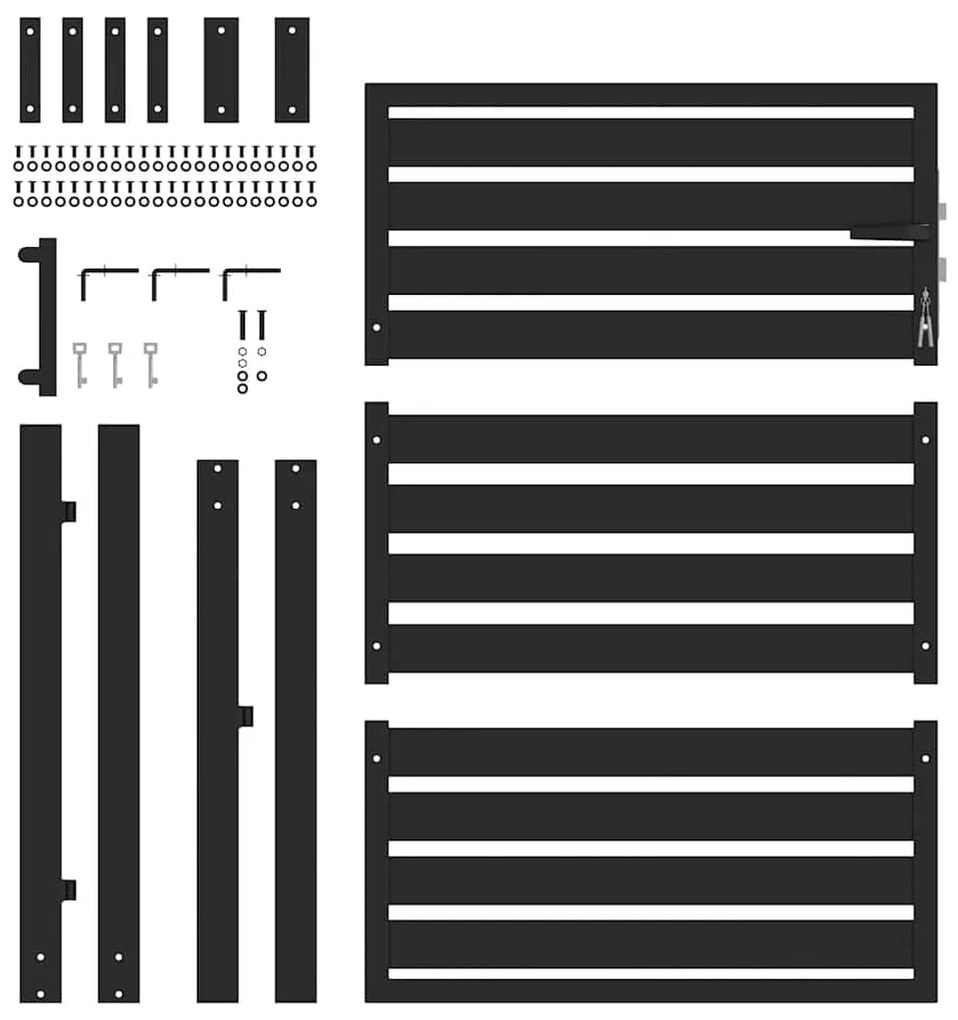 Portão de jardim com fechadura Preto 100x120 cm Alumínio