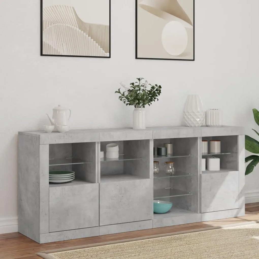 Aparador com luzes LED 164x37x67 cm cinzento cimento