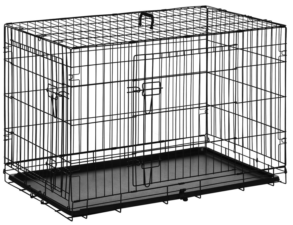 PawHut Gaiola para Cães com 2 Portas Gaiola para Animais de Estimação Dobrável com Alça de Transporte Aço 92x57x62,5cm Preto