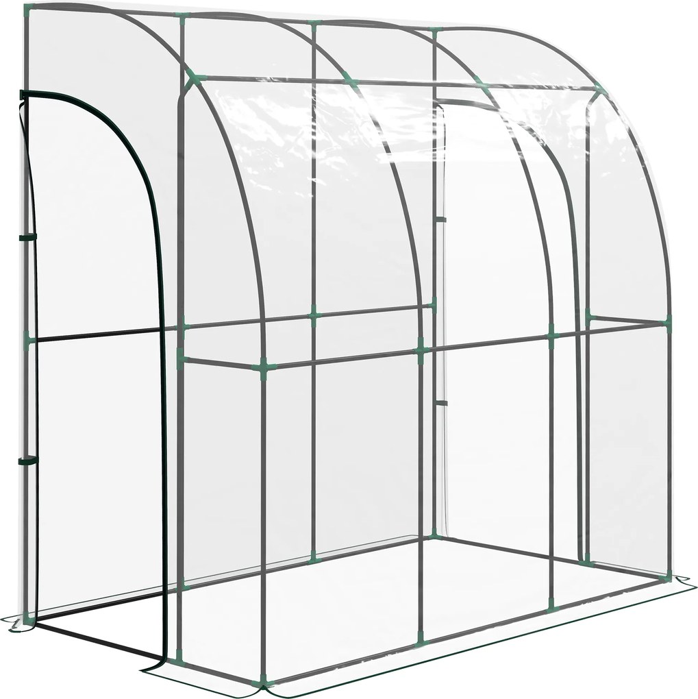 Outsunny Estufa de Jardim Encostada Estufa de Varanda Lona Reforçada em Pvc 2 Portas Enroláveis 214x118x212 cm Transparente | Aosom Portugal