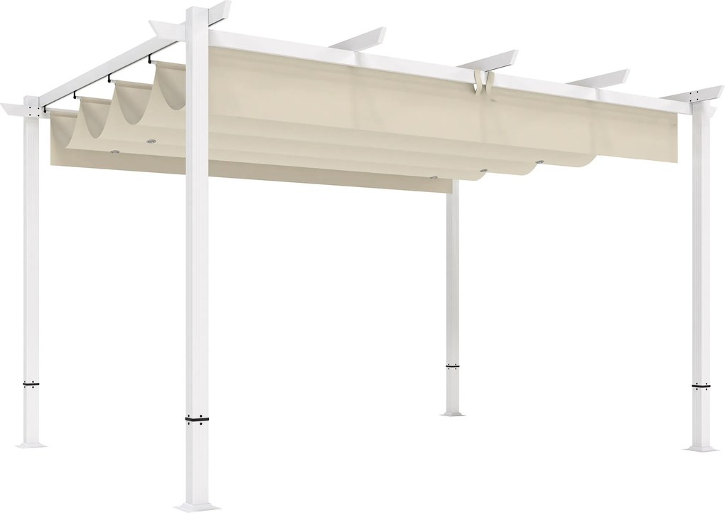 Pérgola de Jardim 4x3 m com Teto Retrátil Proteção UPF30+ Drenagem Pérgola de Exterior para Terraço Bege
