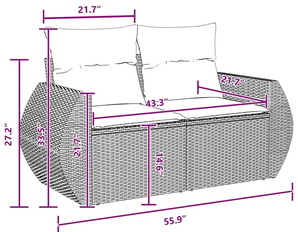 Conjunto de Sofás de Jardim vidaXL de 10 Peças com Almofadas Preto Vim
