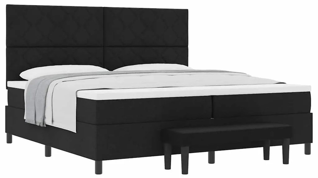 Cama Box Spring com Colchão e Banco Preto 200x200 cm Tecido