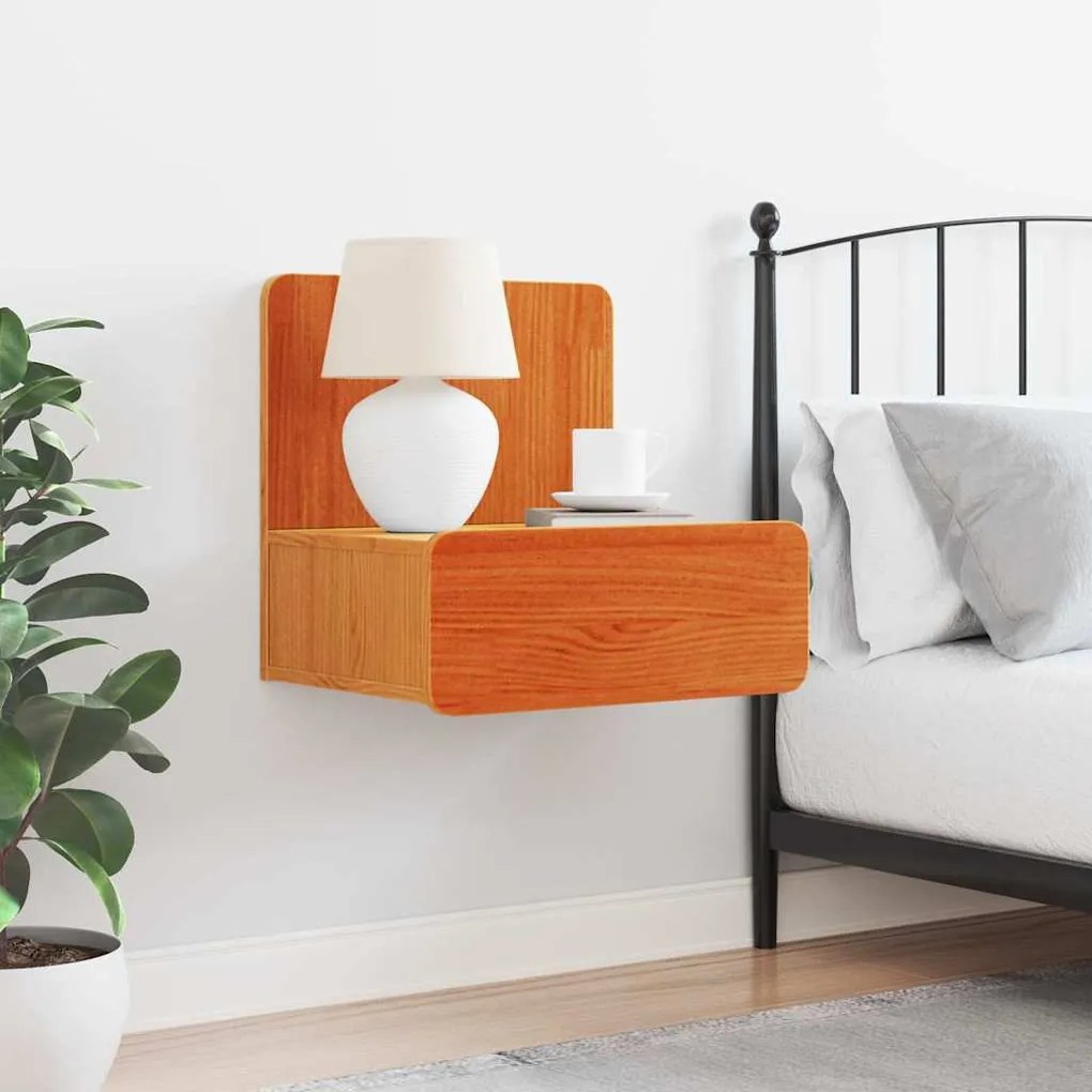 Mesa de Cabeceira Montada na Parede com gaveta Castanho-mel