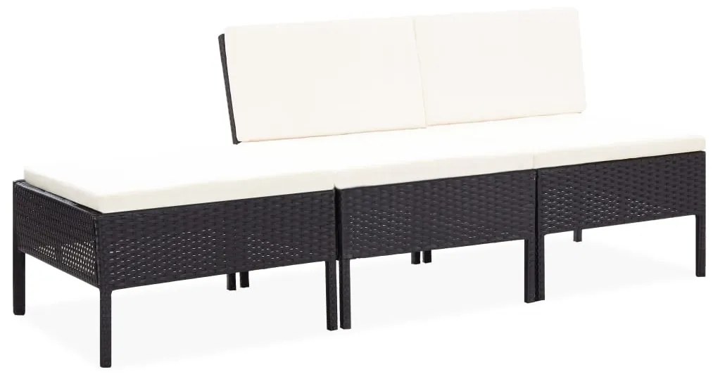 3 pcs conjunto lounge de jardim c/ almofadões vime PE preto