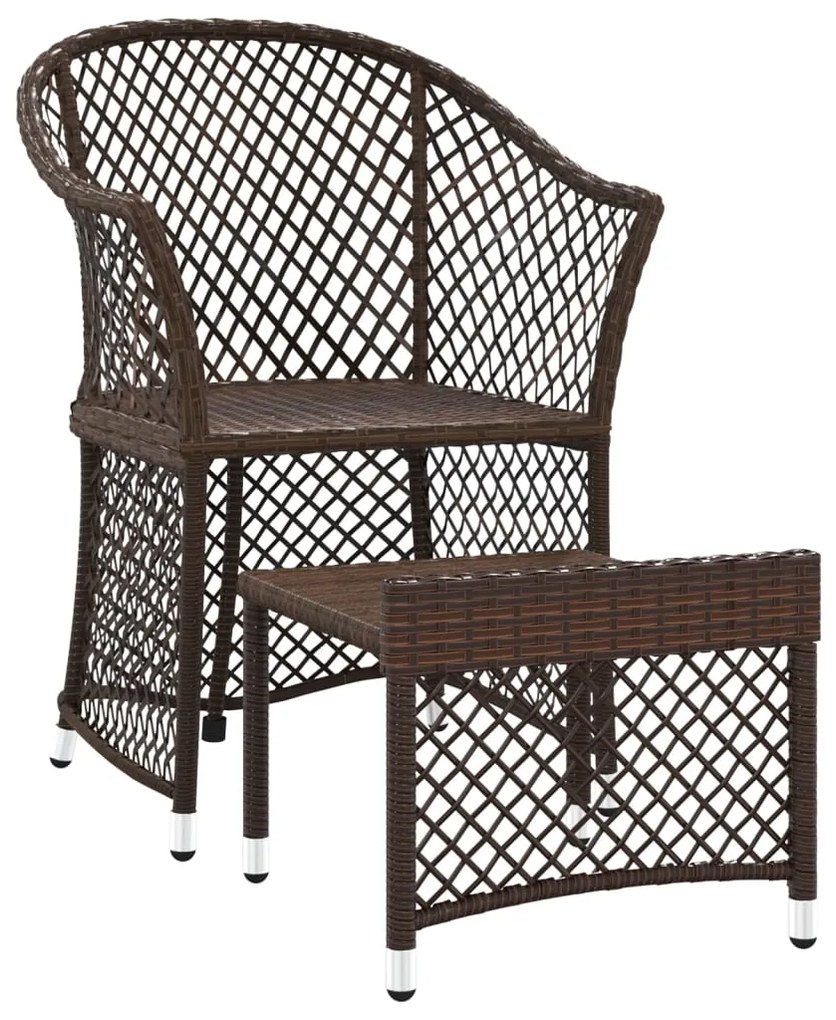 2 pcs conjunto lounge de jardim c/ almofadões vime PE castanho