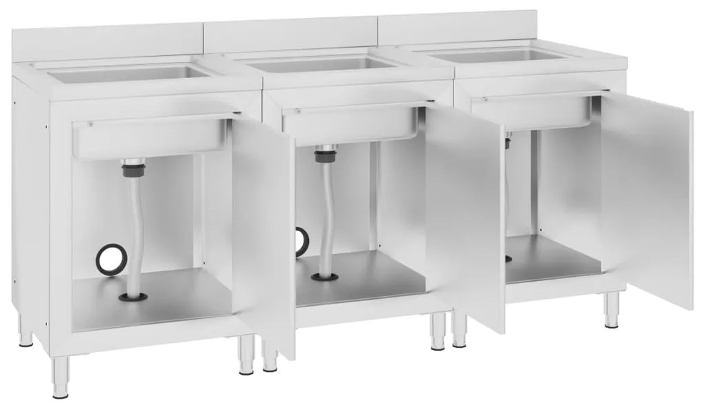 Armários c/ lava-louça cozinha comercial 3 pcs aço inoxidável