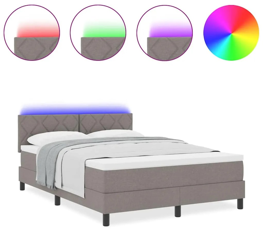 Cama Box Spring com Colchão e LED Taupe 140x200 cm Tecido