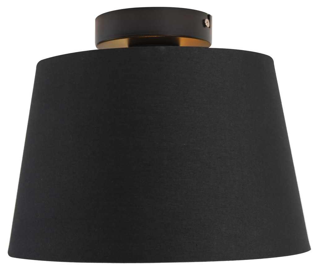Candeeiro de teto com abajur de algodão preto com dourado 25 cm - Combi Black Clássico / Antigo