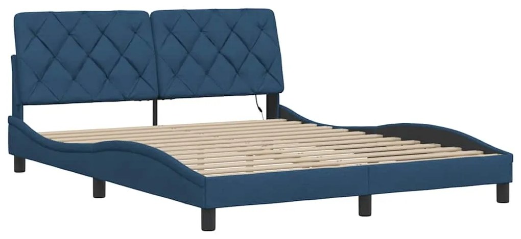 Estrutura de cama com LED sem colchão 160x200 cm tecido azul