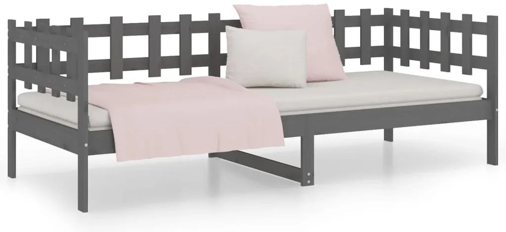 Sofá-cama 90 x 200 cm madeira de pinho maciça cinzento