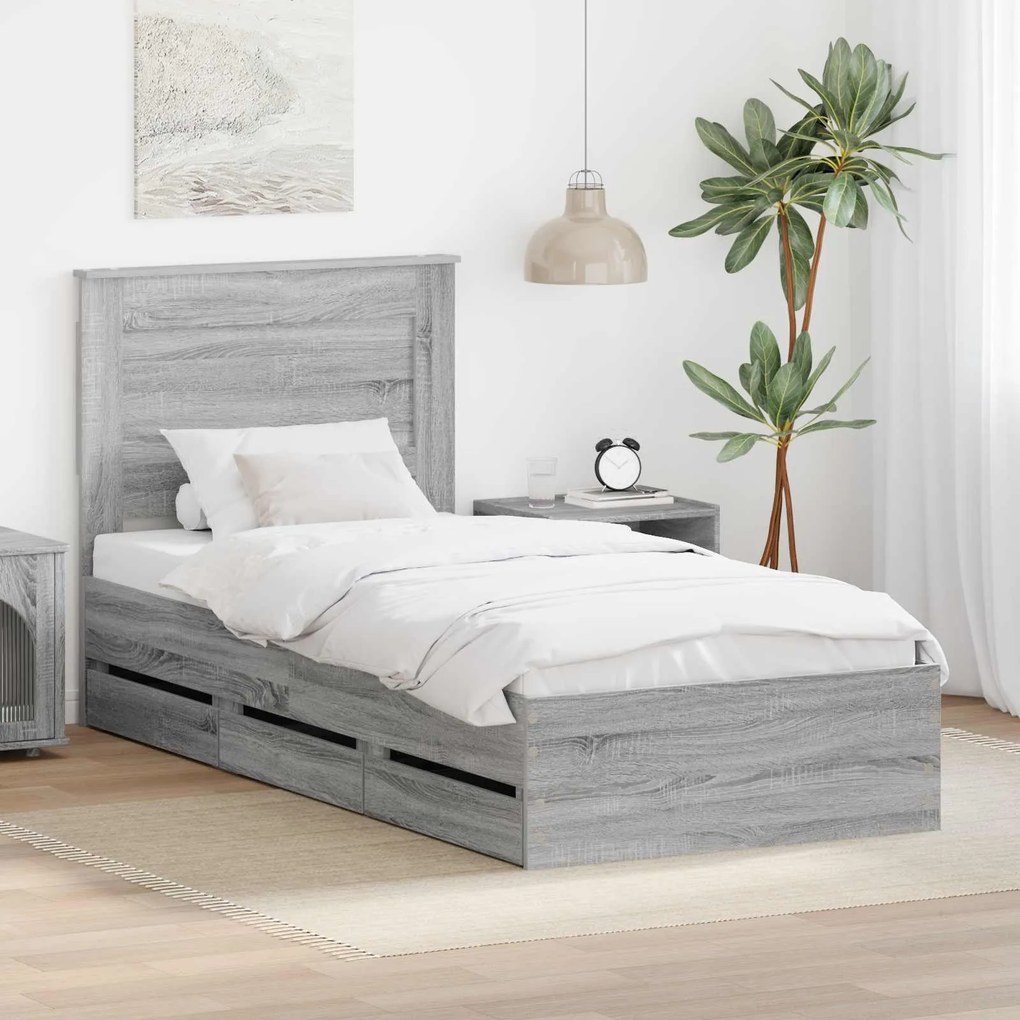 vidaXL Estrutura da Cama com gaveta Cinza Sonoma 90 x 200 cm