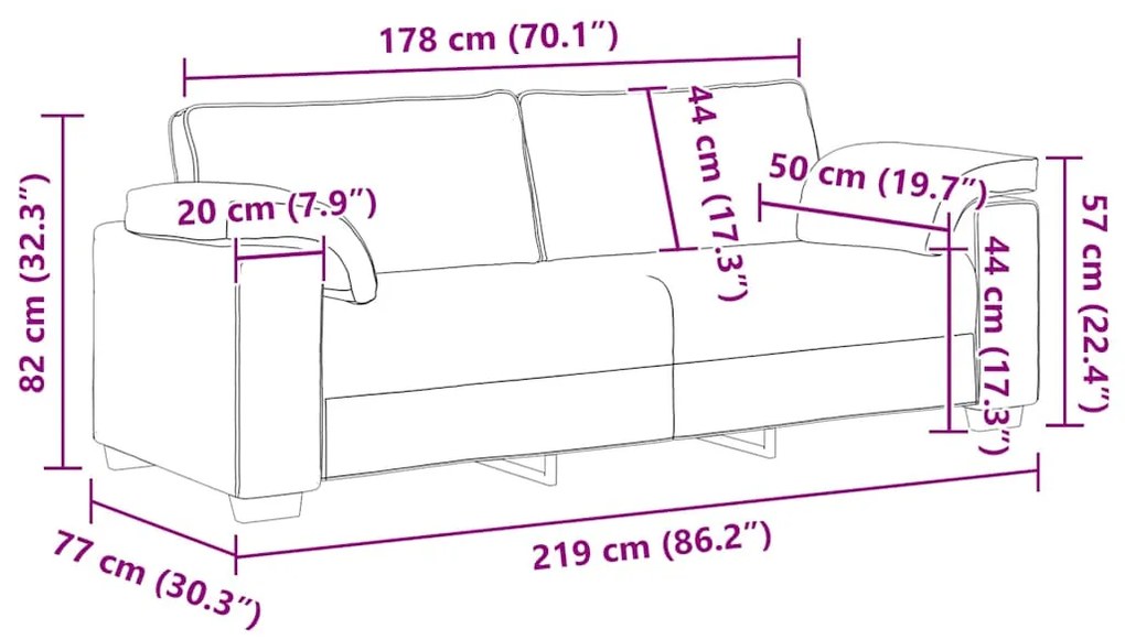 Sofá de 3 lugares 178 cm veludo cinzento-claro