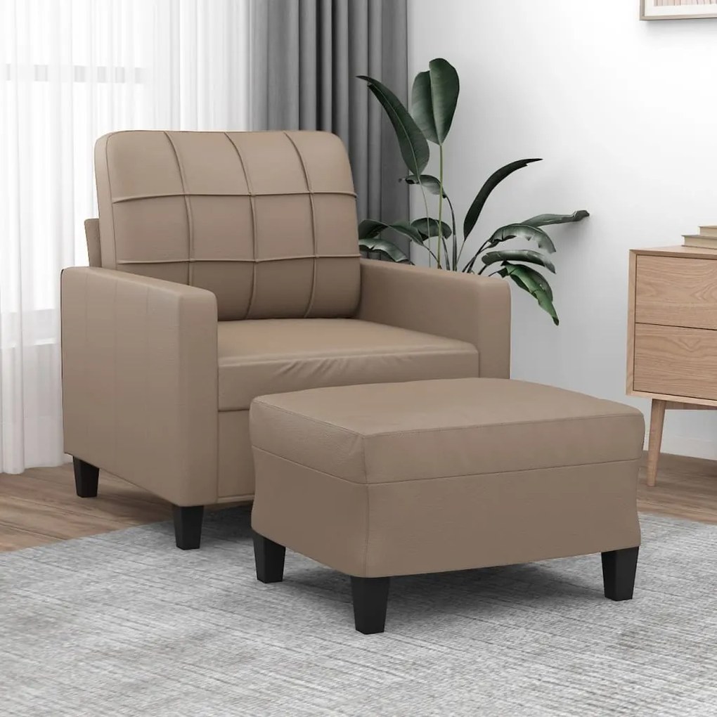 vidaXL Poltrona com apoio de pés 60 cm couro artificial cappuccino