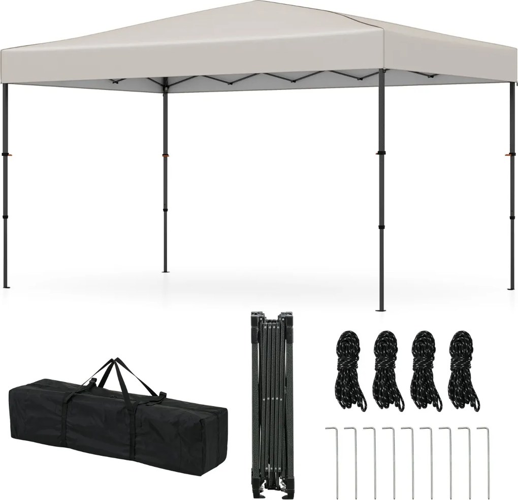 Tenda Pop Up, Jardim, Festas, eventos 360 x 220 x 240-270 cm com Bolsa de Transporte 9 Estacas 4 Cordas de Vento Bege