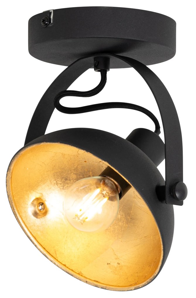 Luminária de teto industrial preta com dourado 15 cm ajustável - Magnax Industrial