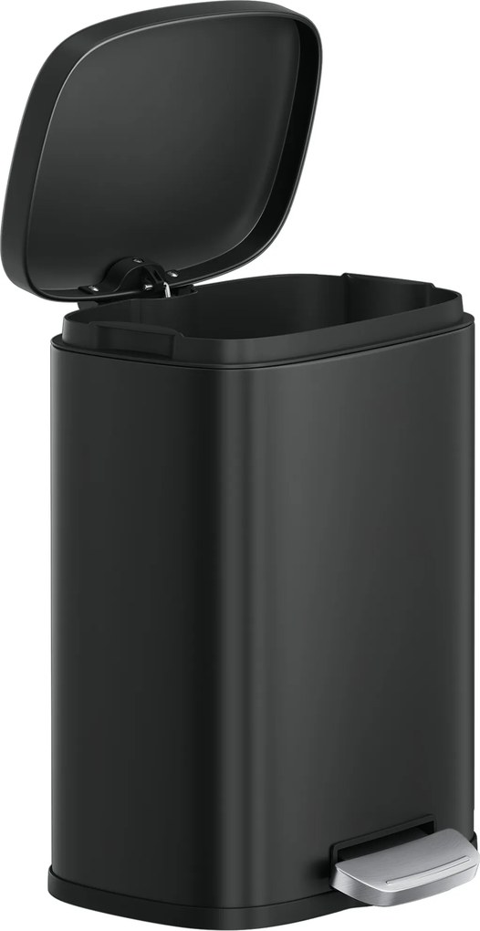 Caixote do lixo de 12 L, com pedal, com cesto interior e fecho suave 38,4 x 28,6 x 25,2 cm preto