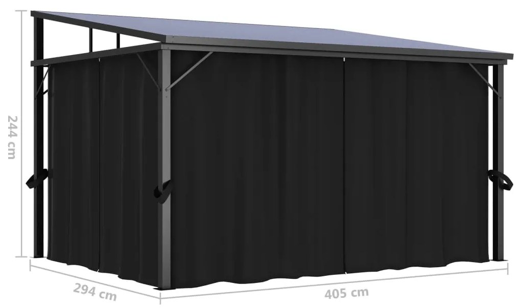 Gazebo com cortina 405x294x244 cm antracite