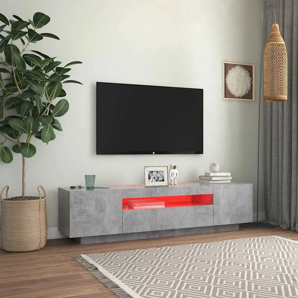 Móvel de TV com luzes LED 160x35x40 cm cinzento cimento
