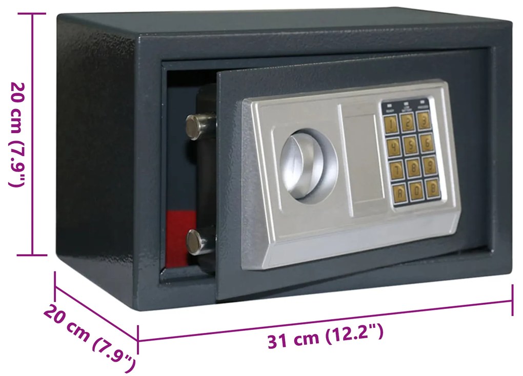 Cofre Digital Eletrónico Cinza Escuro 31x20x20 cm Aço