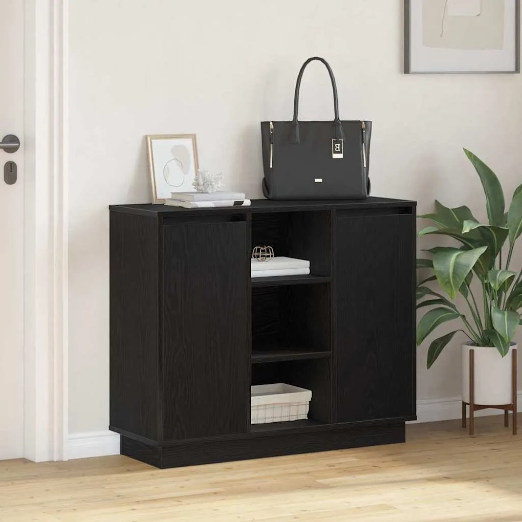 Sideboard com LED Carvalho Preto 90x32x75 cm Madeira de Engenharia