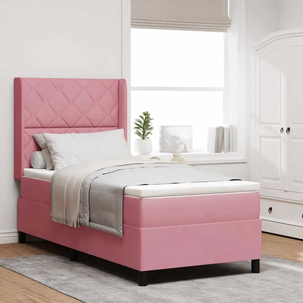 vidaXL Cama Box com colchão com cabeceira Rosa 90 x 190 cm Veludo