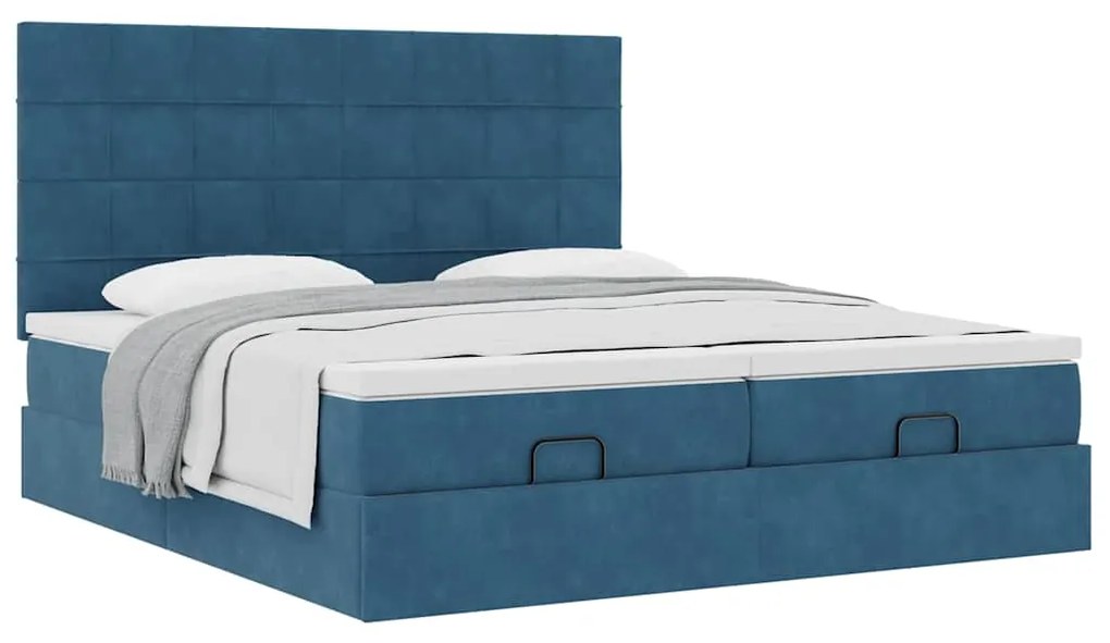 Estrutura cama otomana colchões 180x200 cm veludo azul escuro