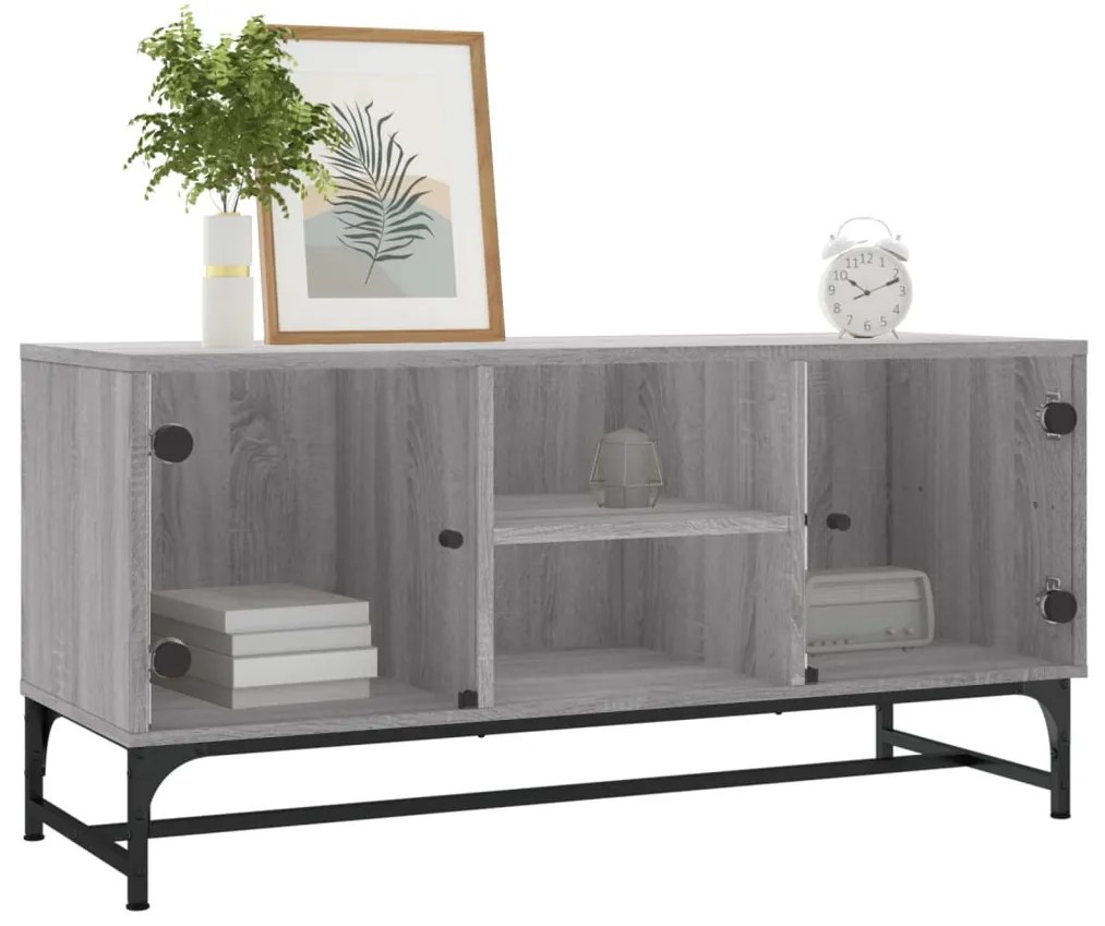 Móvel de TV c/ portas de vidro 102x37x50 cm cinza sonoma