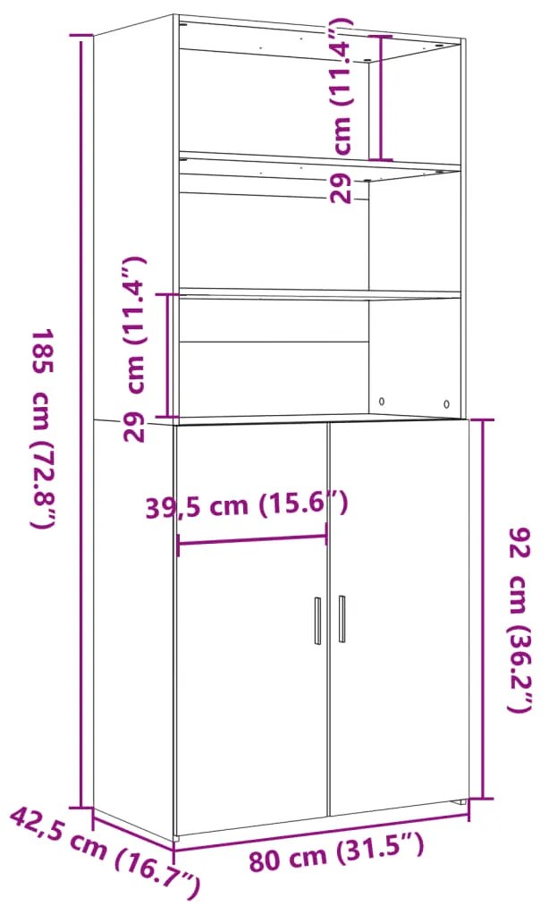 Armário alto 80x42,5x185 cm deriv. de madeira cinza cimento