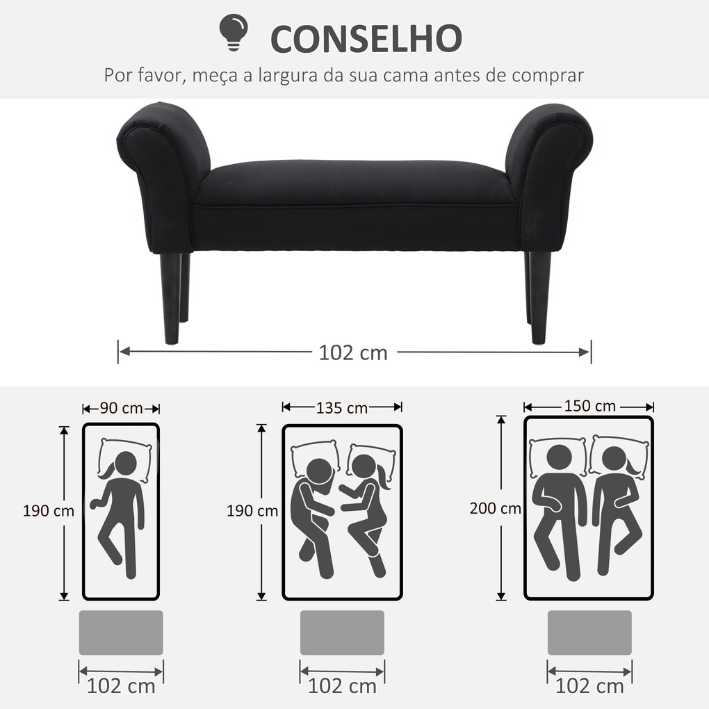 Banco de Pé de Cama Estofado em Linho Sintético com Pés de Madeira Braços e Assento Acolchoado Cinzento Escuro