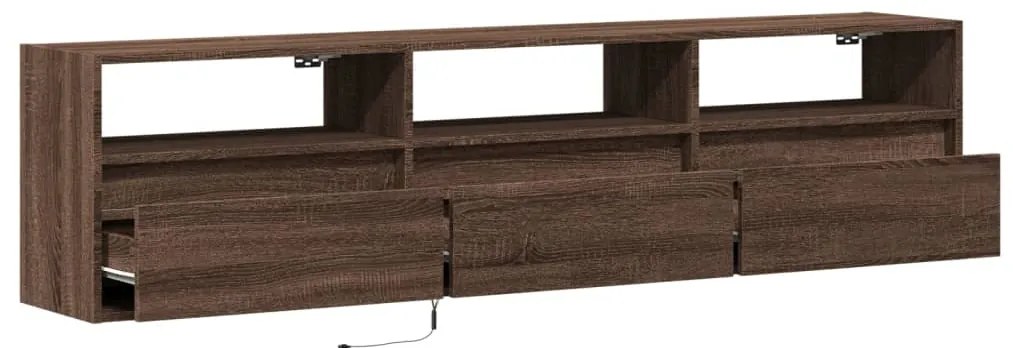 Móvel parede p/ TV c/ luzes LED 180x31x45 cm carvalho castanho