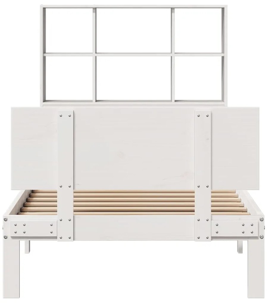 Cama com estante sem colchão 90x200 cm pinho maciço branco