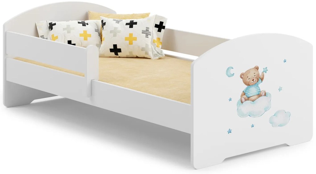 Cama infantil LUK urso azul 140x70 branca - colchão e estrado incluído