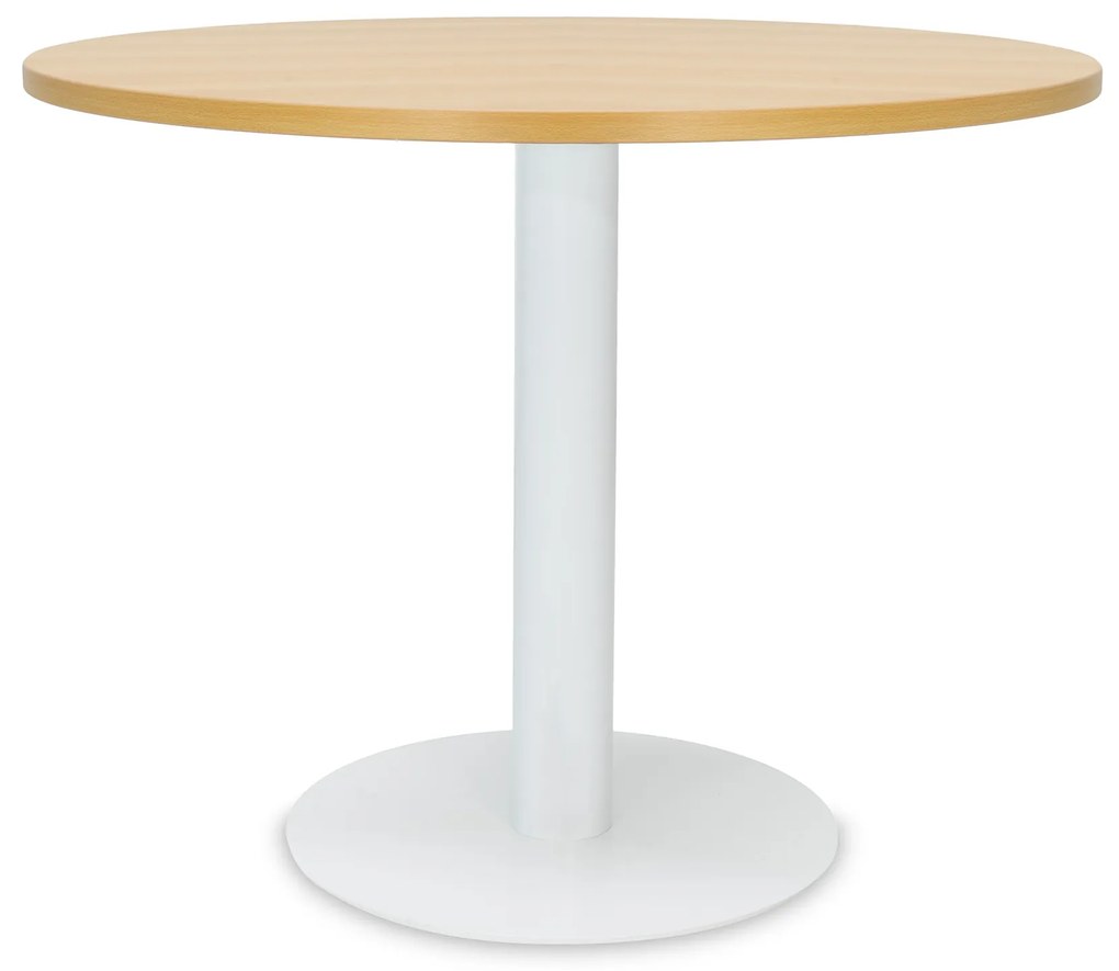 Mesa de Reunião Redonda 1200x750 mm – Tampo Faia em Melamina, Estrutura Branco