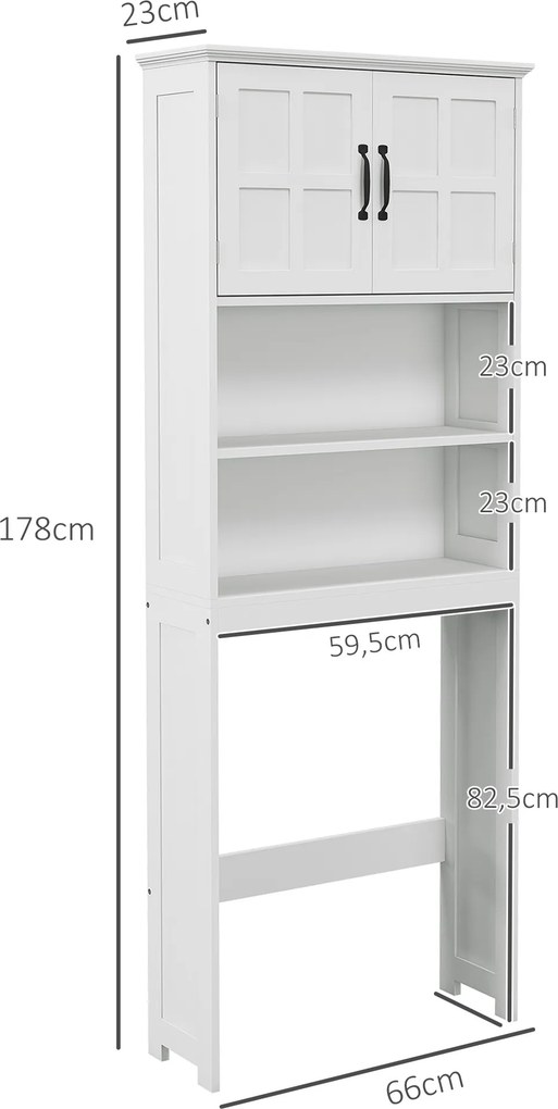 Móvel sobre Sanita Armário para Máquina de Lavar com 2 Portas Prateleiras Abertas e Ajustável 66x23x178 cm Branco