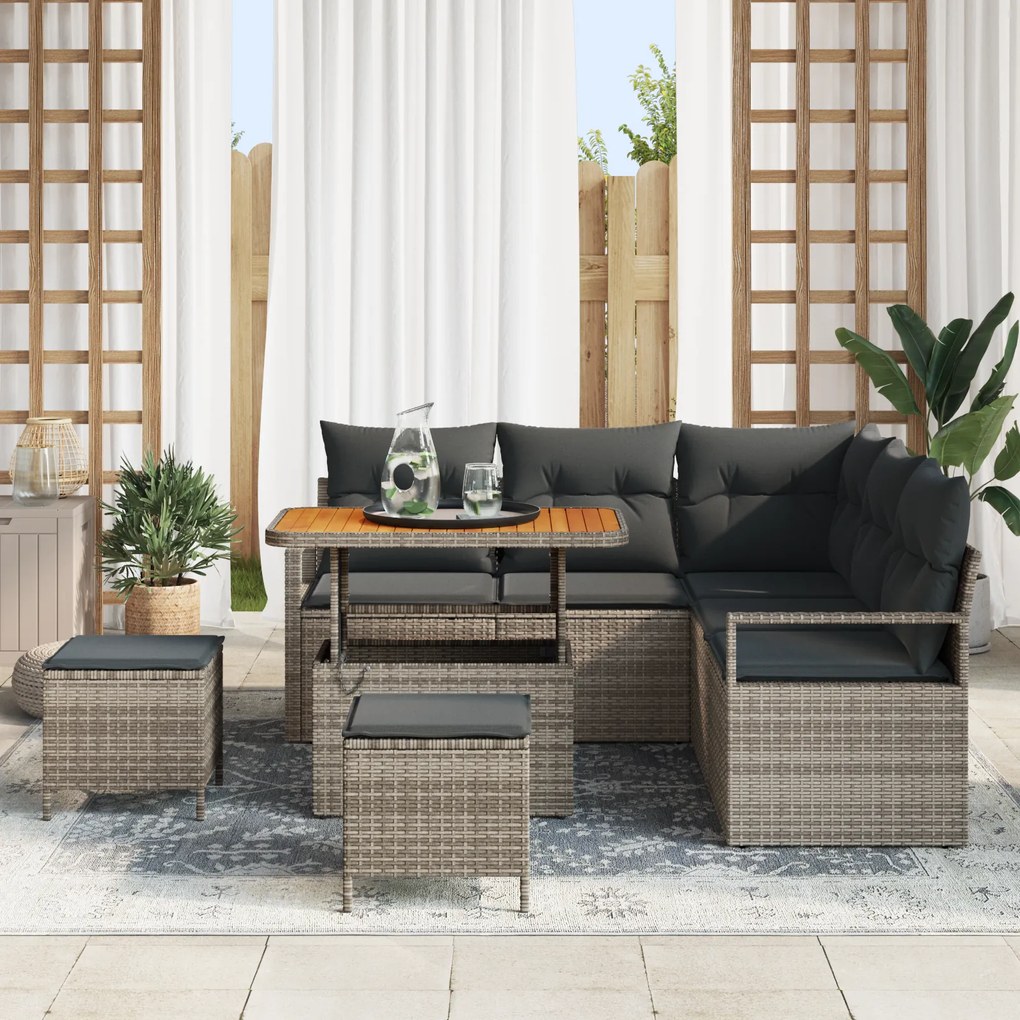 Conjunto de Sofá de Jardim vidaXL 8 Peças com Almofadas Cinza Rattan P