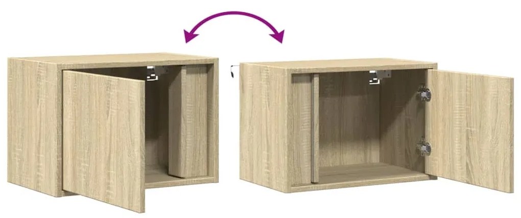 Mesa de cabeceira de parede com luzes LED carvalho sonoma