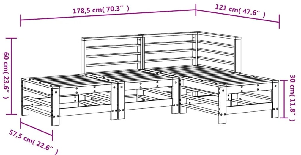 4 pcs conjunto lounge de jardim madeira de pinho impregnada