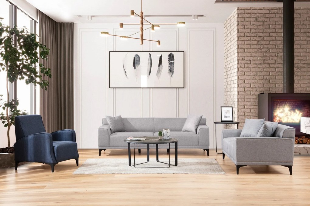 Sofá de 3 Lugares Petra – Cinzento Claro – 215x87x86 cm