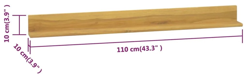Prateleiras de parede 2 pcs 110x10x10 cm madeira de teca maciça