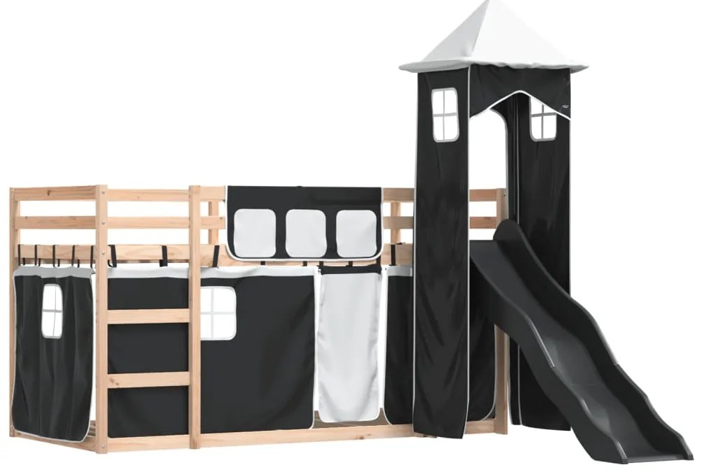 Beliche com escorrega e cortinas 90x190 cm branco e preto