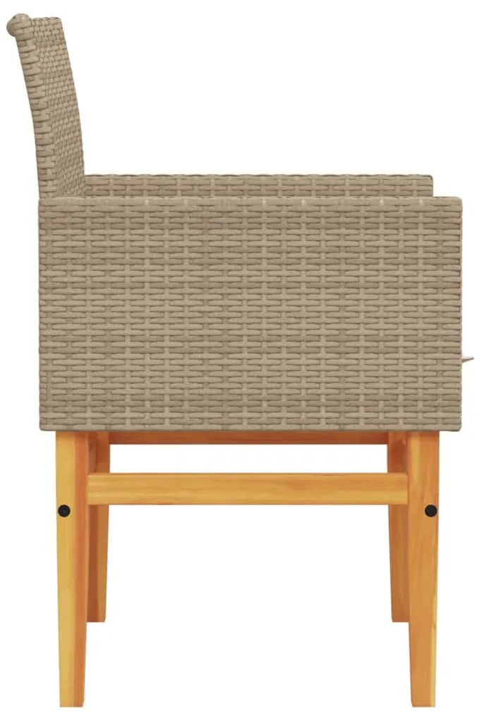 Cadeiras de jardim c/ almofadões 2 pcs vime PE/madeira bege